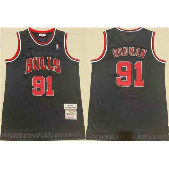 Men Chicago Bulls 91 Dennis Rodman Black 1997 98 Throwback Stitched Jersey